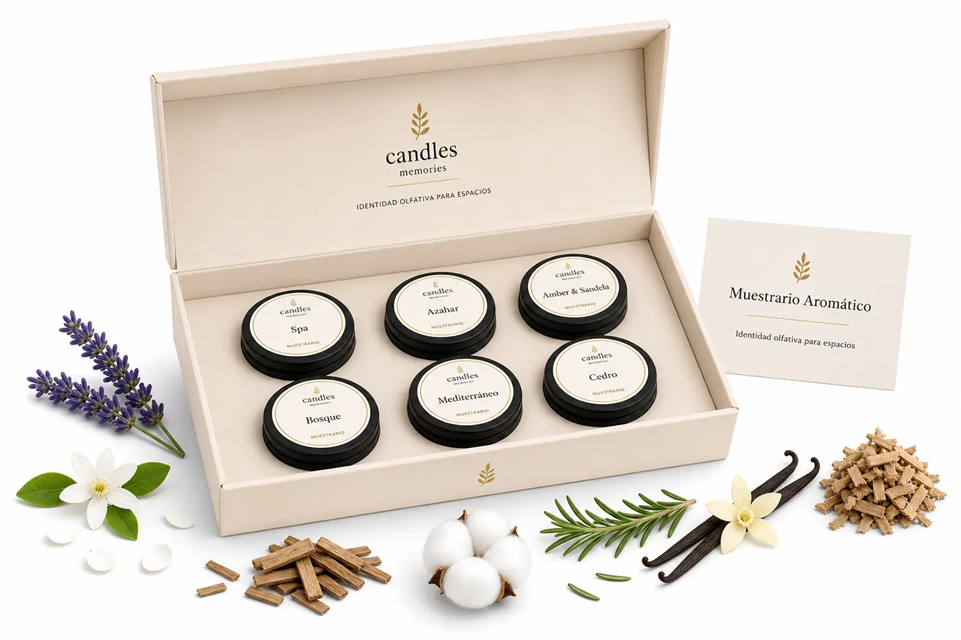 Pack aromático Candles Memories con perfumadores, mikado y vela.